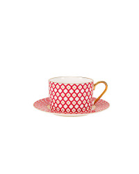 LOMONOSOV IMPERIAL BONE CHINA PORCELAIN TEACUP AND SAUCER IDYLL SCARLET v.1 250 Ml/8.5 Fl.Oz