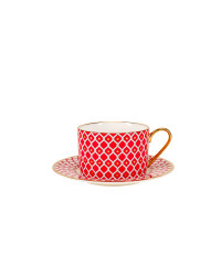 LOMONOSOV IMPERIAL BONE CHINA PORCELAIN TEACUP AND SAUCER IDYLL SCARLET v.2 250 Ml/8.5 Fl.Oz