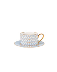 LOMONOSOV IMPERIAL BONE CHINA PORCELAIN TEACUP AND SAUCER IDYLL AZURE v.1 250 Ml/8.5 Fl.Oz