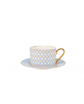 LOMONOSOV IMPERIAL BONE CHINA PORCELAIN TEACUP AND SAUCER IDYLL AZURE v.1 250 Ml/8.5 Fl.Oz