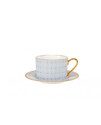 LOMONOSOV IMPERIAL BONE CHINA PORCELAIN TEACUP AND SAUCER IDYLL AZURE v.2 250 Ml/8.5 Fl.Oz