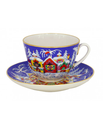 LOMONOSOV IMPERIAL PORCELAIN TEACUP AND SAUCER SPRING WINTER FAIRYTALE 230 ML/7.8 OZ