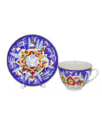 LOMONOSOV IMPERIAL PORCELAIN TEACUP AND SAUCER SPRING WINTER FAIRYTALE 230 ML/7.8 OZ