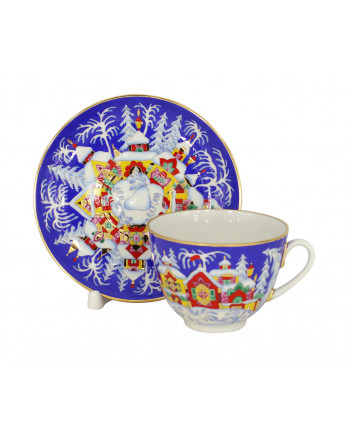 LOMONOSOV IMPERIAL PORCELAIN TEACUP AND SAUCER SPRING WINTER FAIRYTALE 230 ML/7.8 OZ