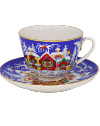LOMONOSOV IMPERIAL PORCELAIN TEACUP AND SAUCER SPRING WINTER FAIRYTALE 230 ML/7.8 OZ