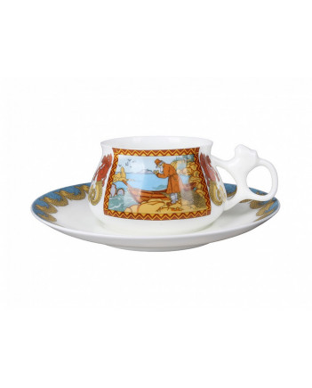 LOMONOSOV IMPERIAL BONE CHINA PORCELAIN ESPRESSO CUP BILIBINA GOLDEN FISH FAIRYTALE 180 ml 6.1 oz