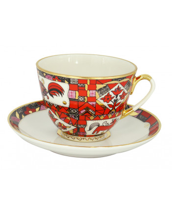 LOMONOSOV IMPERIAL PORCELAIN TEACUP AND SAUCER SPRING RED HORSE 230 ML/7.8 OZ
