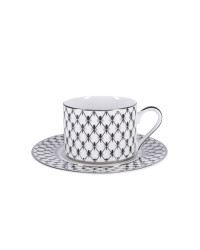 LOMONOSOV IMPERIAL PORCELAIN TEACUP AND SAUCER SOLO PLATINUM NET 300 ml/10.1 fl.oz