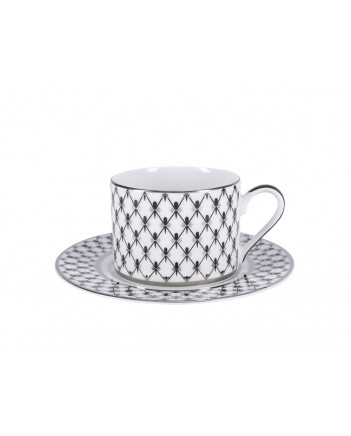 LOMONOSOV IMPERIAL PORCELAIN TEACUP AND SAUCER SOLO PLATINUM NET 300 ml/10.1 fl.oz
