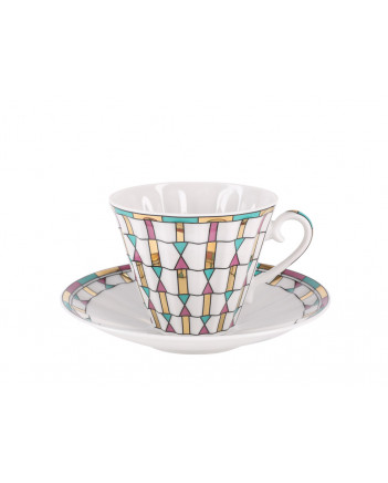 LOMONOSOV IMPERIAL PORCELAIN TEACUP AND SAUCER RADIANT GEOMETRY 235 ML/8 OZ