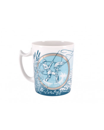 LOMONOSOV IMPERIAL PORCELAIN COVERED STEEP MUG AND SAUCER MEN'S WORLD FISHING 380 ml 12.6 oz