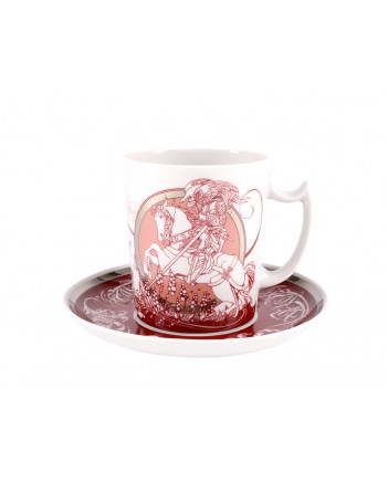 LOMONOSOV IMPERIAL PORCELAIN COVERED STEEP MUG AND SAUCER MEN'S WORLD KNIGHT 380 ml 12.6 oz