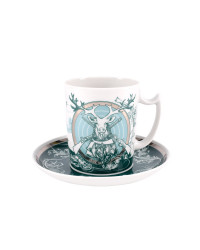 LOMONOSOV IMPERIAL PORCELAIN COVERED STEEP MUG AND SAUCER MEN'S WORLD HUNTING 380 ml 12.6 oz