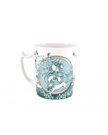 LOMONOSOV IMPERIAL PORCELAIN COVERED STEEP MUG AND SAUCER MEN'S WORLD HUNTING 380 ml 12.6 oz