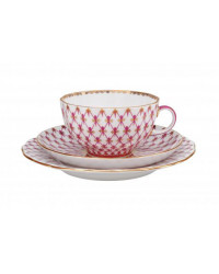 LOMONOSOV IMPERIAL PORCELAIN TEACUP TRIO TULIP RED NET