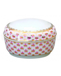 LOMONOSOV IMPERIAL PORCELAIN TREASURE JEWELERY BOX OVAL RED NET 