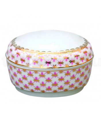 LOMONOSOV IMPERIAL PORCELAIN TREASURE JEWELERY BOX OVAL RED NET 