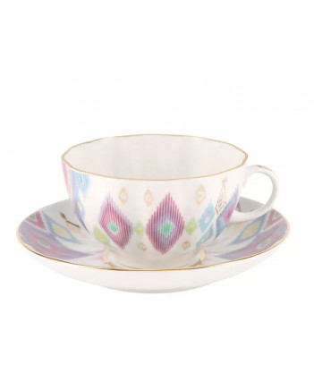  LOMONOSOV IMPERIAL PORCELAIN TEACUP AND SAUCER TULIP PEACOCK FEATHER 250 ML/8.45 OZ