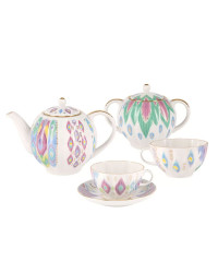 LOMONOSOV IMPERIAL PORCELAIN TEA SET SERVICE TULIP PEACOCK FEATHER 14 items