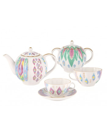 LOMONOSOV IMPERIAL PORCELAIN TEA SET SERVICE TULIP PEACOCK FEATHER 14 items