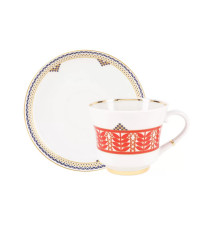 LOMONOSOV IMPERIAL PORCELAIN TEACUP AND SAUCER BANQUET RUSSIAN STYLE # 2 220 ml 7.4 oz