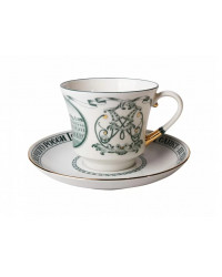 LOMONOSOV IMPERIAL PORCELAIN TEACUP AND SAUCER BANQUET ROSSI STREET 220 ml 7.4 oz