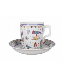 LOMONOSOV IMPERIAL PORCELAIN TEACUP AND SAUCER EXOTIC BIRDS #1 220 ML 7.4 OZ