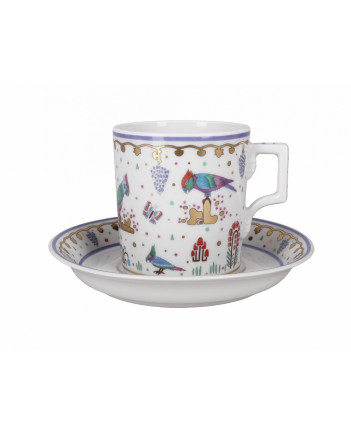 LOMONOSOV IMPERIAL PORCELAIN TEACUP AND SAUCER EXOTIC BIRDS #1 220 ML 7.4 OZ