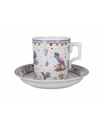 LOMONOSOV IMPERIAL PORCELAIN TEACUP AND SAUCER EXOTIC BIRDS #2 220 ML 7.4 OZ