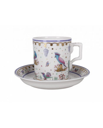 LOMONOSOV IMPERIAL PORCELAIN TEACUP AND SAUCER EXOTIC BIRDS #2 220 ML 7.4 OZ