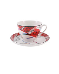 LOMONOSOV IMPERIAL PORCELAIN TEACUP AND SAUCER SPRING RED FLAG 230 ML/7.8 OZ