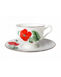 LOMONOSOV IMPERIAL BONE CHINA PORCELAIN TEA CUP AISEDORA RED POPPY 240 ml/8.12 fl.oz