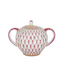 LOMONOSOV IMPERIAL PORCELAIN SUGAR BOWL TULIP RED NET 15 OZ/450 ML