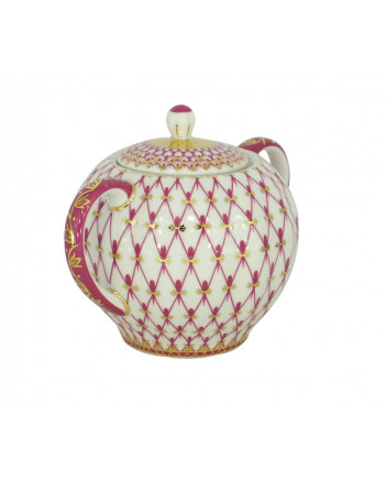 LOMONOSOV IMPERIAL PORCELAIN SUGAR BOWL TULIP RED NET 15 OZ/450 ML