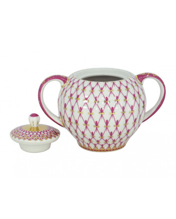 LOMONOSOV IMPERIAL PORCELAIN SUGAR BOWL TULIP RED NET 15 OZ/450 ML