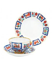 LOMONOSOV IMPERIAL PORCELAIN TEACUP TRIO TULIP RUSSIAN LUBOK 