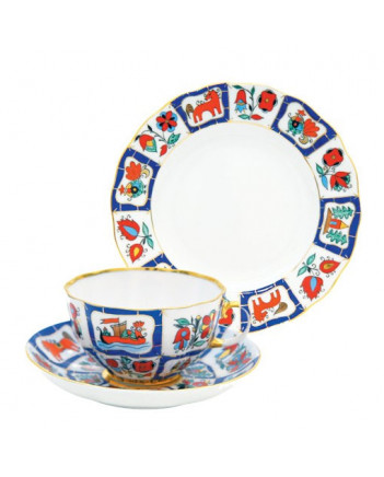 LOMONOSOV IMPERIAL PORCELAIN TEACUP TRIO TULIP RUSSIAN LUBOK 