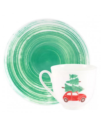 LOMONOSOV IMPERIAL BONE CHINA PORCELAIN ESPRESSO CUP FUR TREE AND CAR 180 ml 6.1 fl.oz