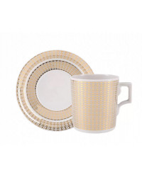 LOMONOSOV IMPERIAL PORCELAIN TEACUP AND SAUCER WONDERLAND STRIPES GOLD 220 ML 7.4 OZ