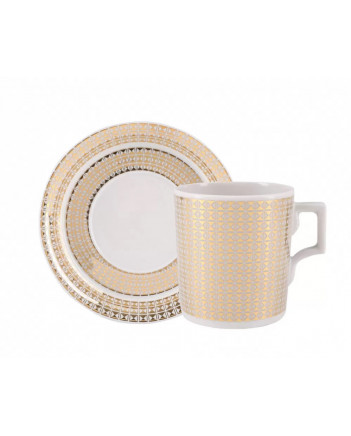LOMONOSOV IMPERIAL PORCELAIN TEACUP AND SAUCER WONDERLAND STRIPES GOLD 220 ML 7.4 OZ
