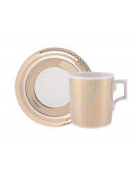 LOMONOSOV IMPERIAL PORCELAIN TEACUP AND SAUCER WONDERLAND SQUARES GOLD 220 ML 7.4 OZ