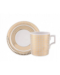 LOMONOSOV IMPERIAL PORCELAIN TEACUP AND SAUCER WONDERLAND RHOMBUS GOLD 220 ML 7.4 OZ