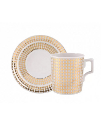LOMONOSOV IMPERIAL PORCELAIN TEACUP AND SAUCER WONDERLAND RHOMBUS GOLD 220 ML 7.4 OZ