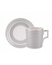 LOMONOSOV IMPERIAL PORCELAIN TEACUP AND SAUCER WONDERLAND RHOMBUS SILVER 220 ML 7.4 OZ