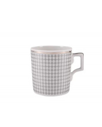 LOMONOSOV IMPERIAL PORCELAIN TEACUP AND SAUCER WONDERLAND RHOMBUS SILVER 220 ML 7.4 OZ