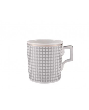 LOMONOSOV IMPERIAL PORCELAIN TEACUP AND SAUCER WONDERLAND RHOMBUS SILVER 220 ML 7.4 OZ