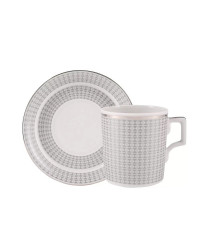 LOMONOSOV IMPERIAL PORCELAIN TEACUP AND SAUCER WONDERLAND STRIPES SILVER 220 ML 7.4 OZ