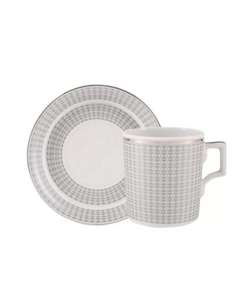 LOMONOSOV IMPERIAL PORCELAIN TEACUP AND SAUCER WONDERLAND STRIPES SILVER 220 ML 7.4 OZ