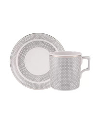 LOMONOSOV IMPERIAL PORCELAIN TEACUP AND SAUCER WONDERLAND SQUARES SILVER 220 ML 7.4 OZ
