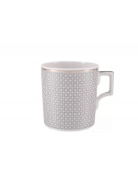 LOMONOSOV IMPERIAL PORCELAIN TEACUP AND SAUCER WONDERLAND SQUARES SILVER 220 ML 7.4 OZ